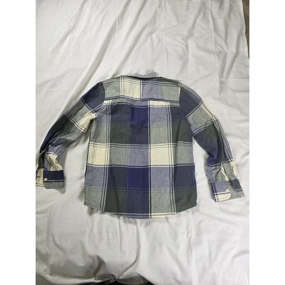 OshKosh‎ B'gosh Shirt Boys 8 Blue Gray Plaid Button Front Long Sleeve Casual